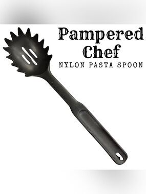 Pampered Chef Black Nylon Pasta Spoon Spaghetti Server Fork Excellent Condition